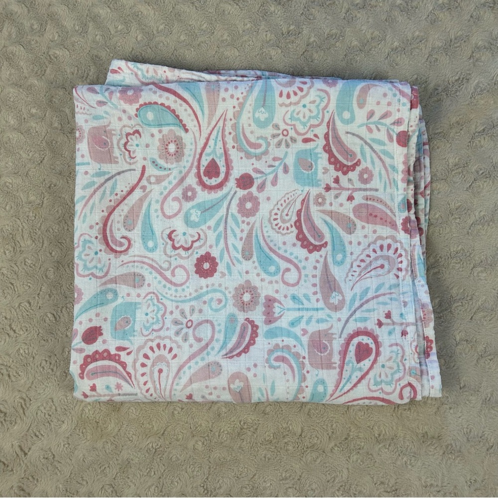 Angel Dear Pink Aqua Blue Paisley Elephant Baby Swaddle Blanket Floral Flower